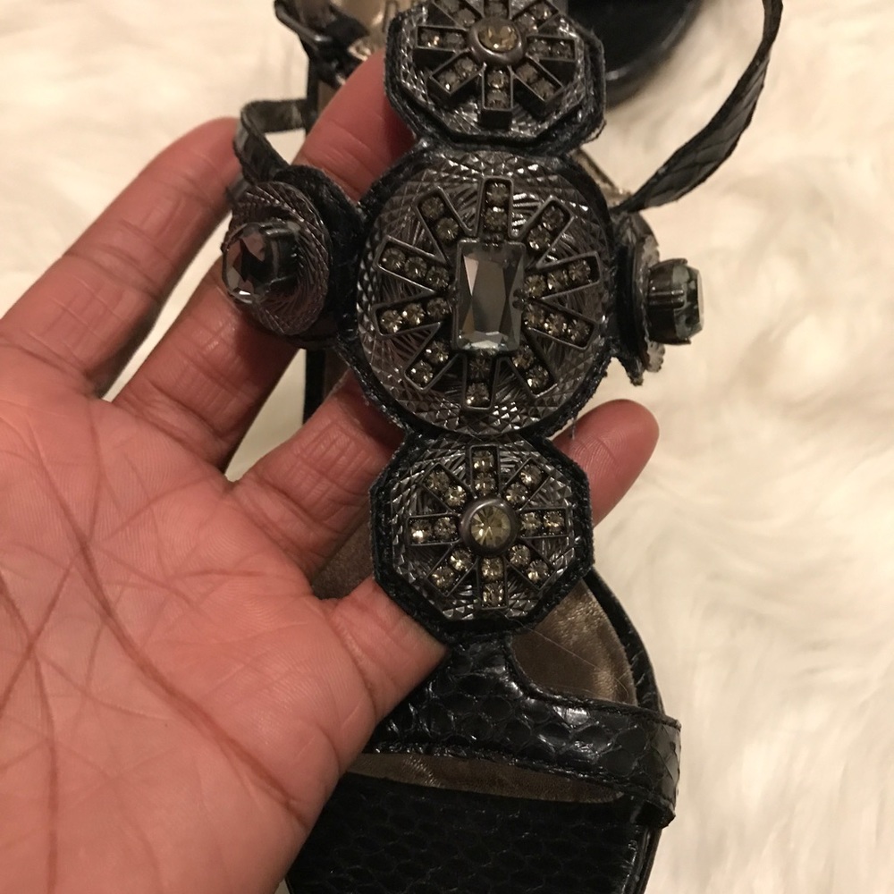 Pelle Moda Python Jeweled Heels - image 3